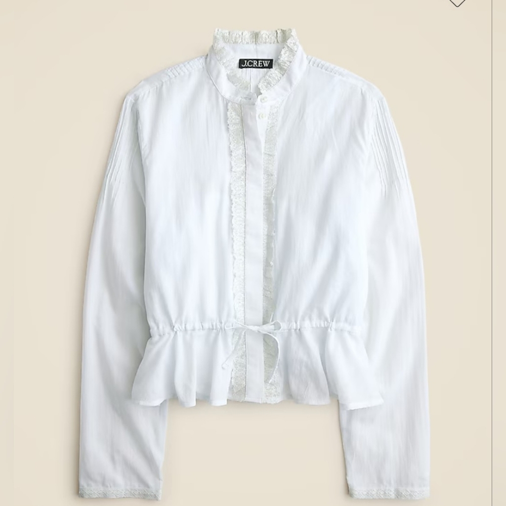 J. Crew Lace-trim cinched-waist top in cotton voile